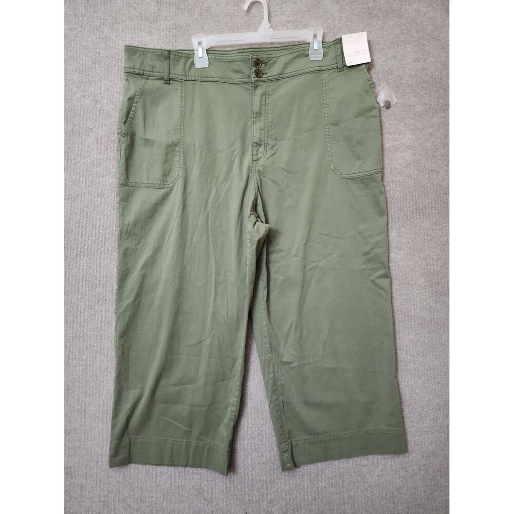 LC Lauren Conrad Super High Rise Wide Leg Crop Pants Women 20W Green NEW